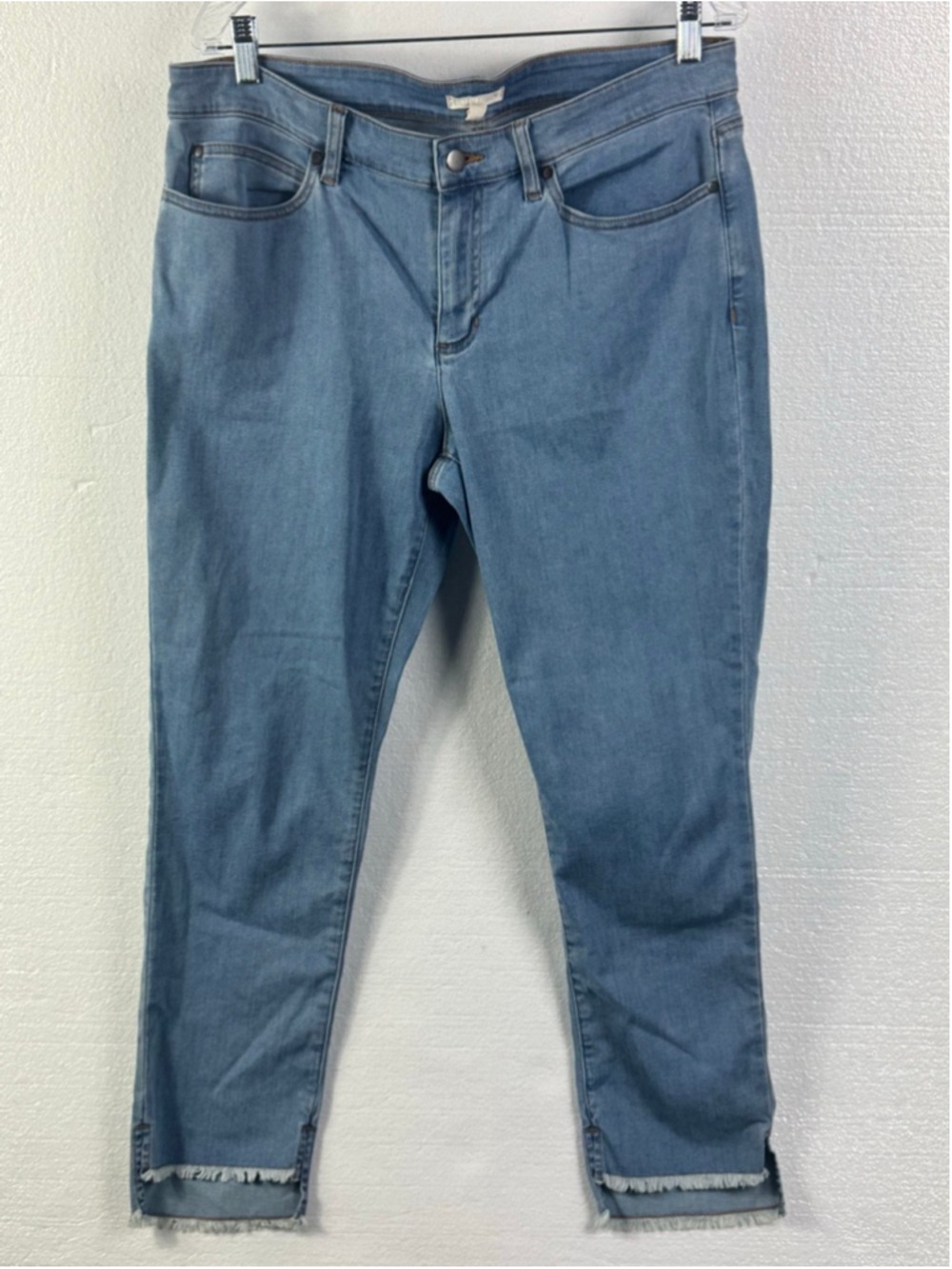Eileen Fisher Organic Cotton Frayed Hem Blue Ankle & Cropped Jeans Size 14